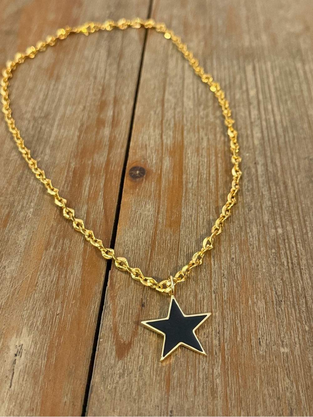 Gold-Tone Chain Necklace with Black Star Charm